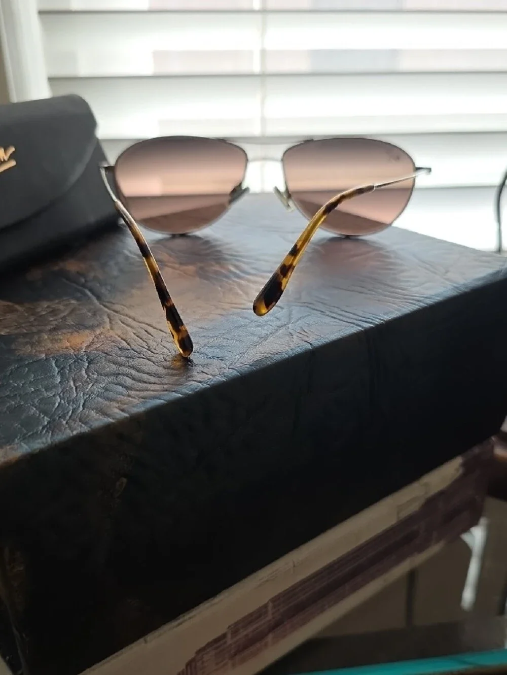 Maui Jim Gold Frame Sunglasses with Pink-Gray Gradient Lenses